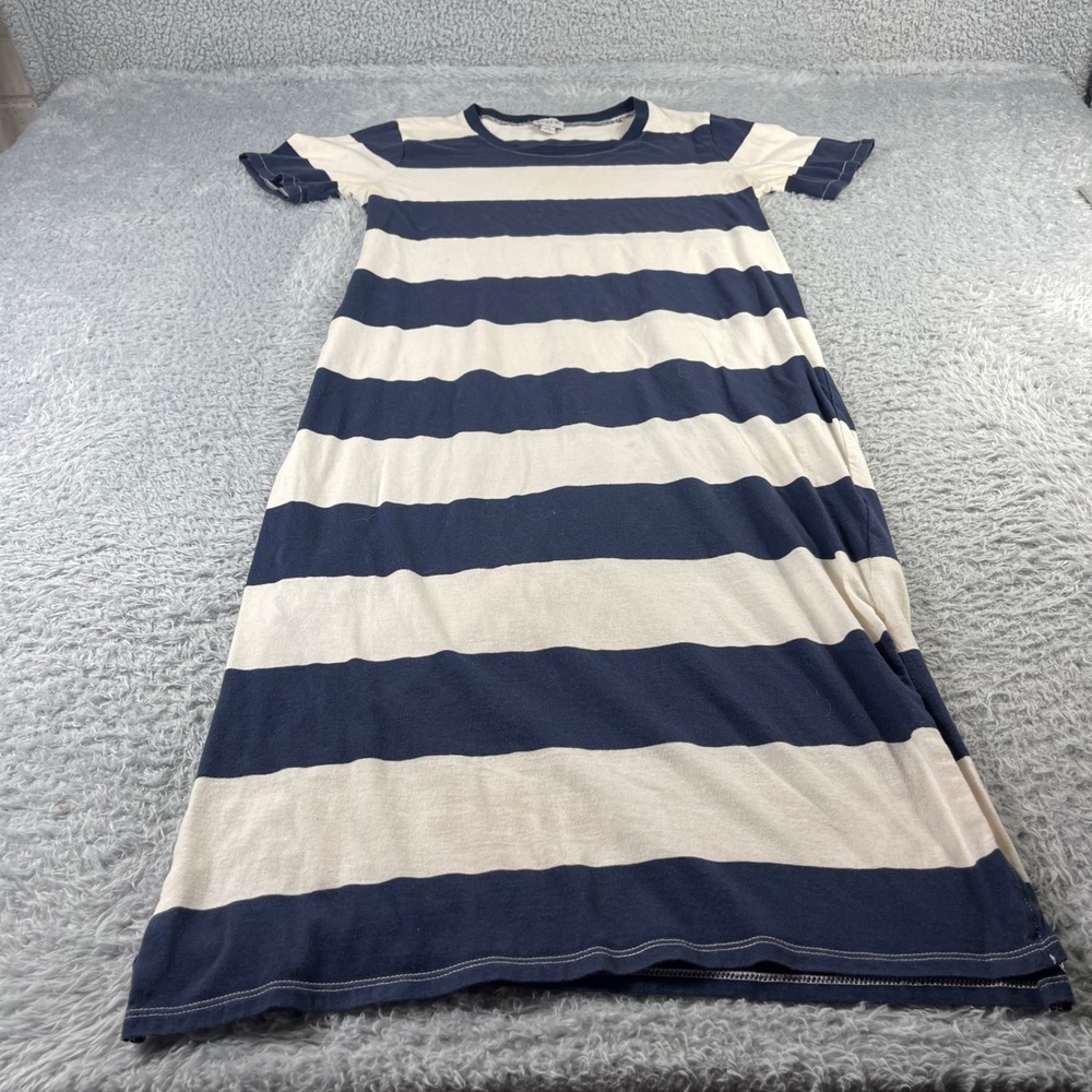 JCrew Navy Blue White Striped T-Shirt Dress XS Short Sleeve Midi